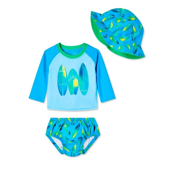 🛑 Baby Boys' Swim Diaper 3-Piece Set. 2 Available Size 3-6 M / Size 12-18 M - Picture 1 of 3